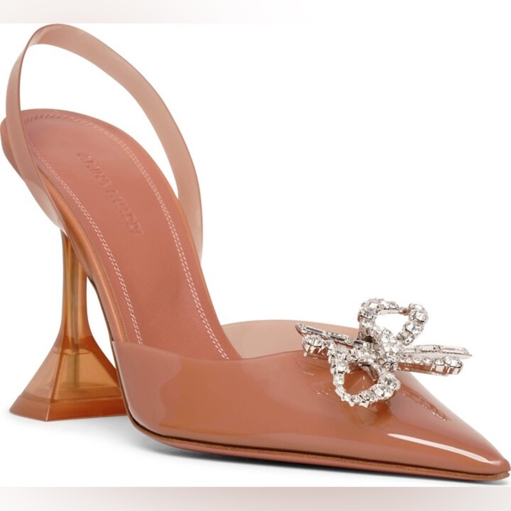 Amina Muaddi Beige Nude Rosie Glass Sling Heels